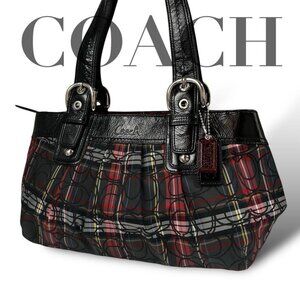 Coach Black and Red Plaid Satchel